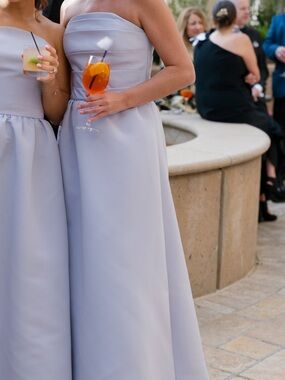 Strapless Amsale Arabella Bridesmaid Gown in lilac